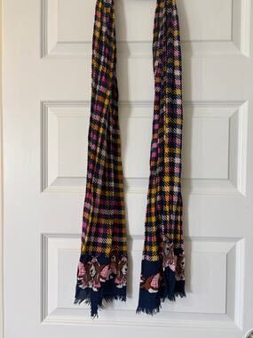 Talbots Houndstooth Hound Dog Print Scarf Navy Pink Orange